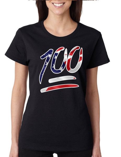 Women's T Shirt 100 Emoji USA Flag Cool 4TH Of July Shirt Summer