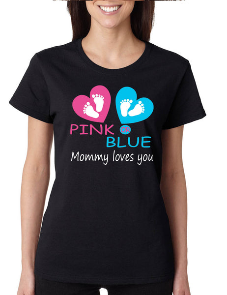 Women's T Shirt Pink Or Blue Mommy Love Gender Reveal Shower