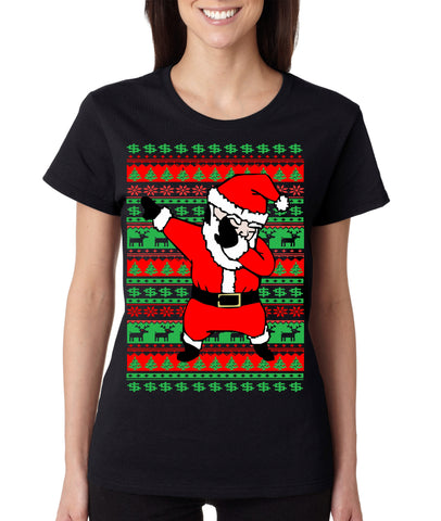 Women's T Shirt Dabbing Santa Ugly Christmas Sweater Xmas Tee - ALLNTRENDSHOP - 1