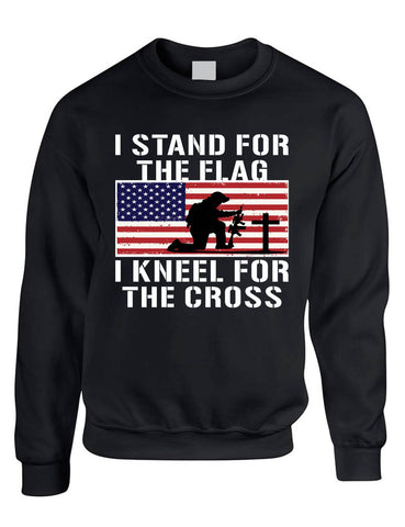 Men's Sweatshirt Stand For The Flag Kneel For The Cross Christian USA