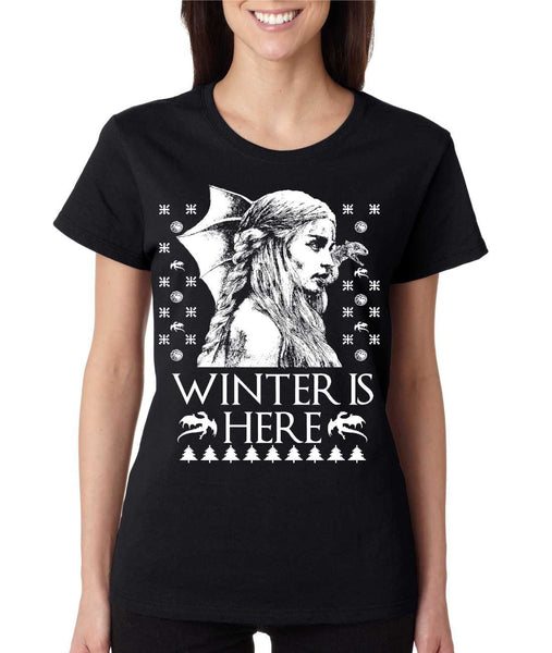 Women's T Shirt Winter Is Here Ugly Christmas Green Sweater Gift