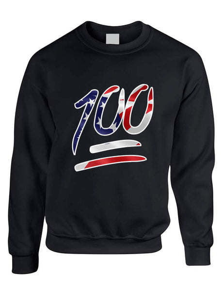 Adult Sweatshirt 100 Emoji USA Flag 4TH Of July Top Cool Summer Party