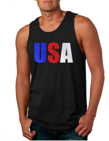 Men's Tank Top USA Glitter Flag Colors Cool 4th Of July Top