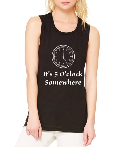 Women's Flowy Muscle Top It's 5 O'clock Somewhere Party Top - ALLNTRENDSHOP - 3