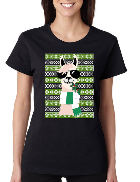 Women's T Shirt Cool Llama Ugly Christmas Fun Cute Animal Lover Gift
