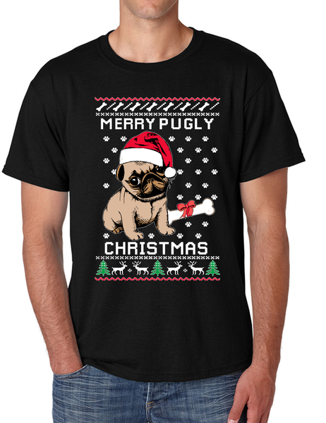 Merry Pugly Christmas Men's T Shirt Pug Ugly Xmas Shirt Dogs Love