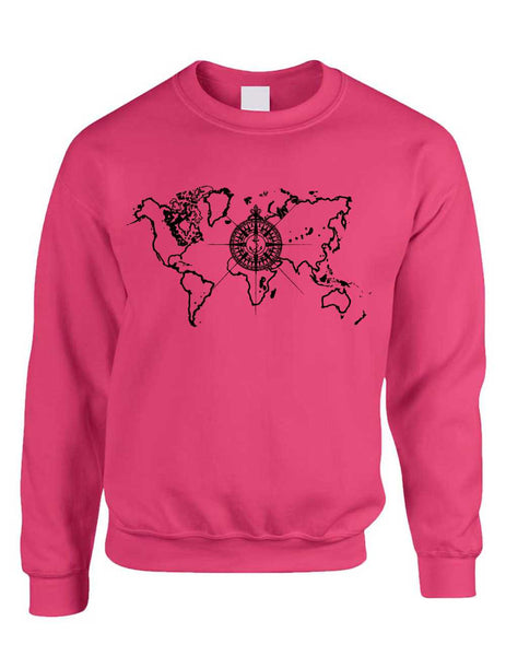 Adult Crewneck World Map Compass Cool Stuff Trendy Top - ALLNTRENDSHOP - 5