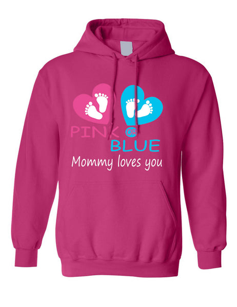 Adult Hoodie Pink Or Blue Mommy Loves U Gender Reveal Mom To Be