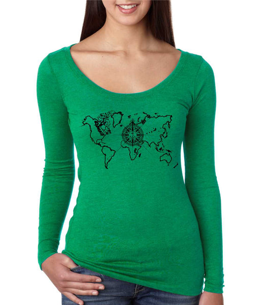 Women's Shirt World Map Compass Cool Stuff Graphic Tee - ALLNTRENDSHOP - 3