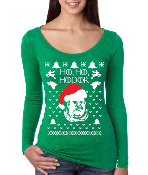 Women's Shirt Ho Ho Hodor Ugly Christmas Sweater Holiday Tee - ALLNTRENDSHOP - 1