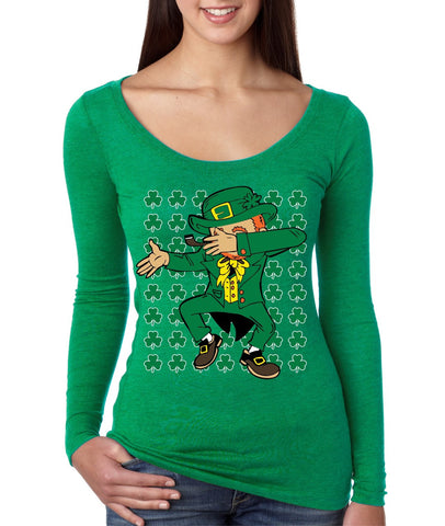 Dabbing Irish Leprechaun St patrick women longsleeve tee - ALLNTRENDSHOP