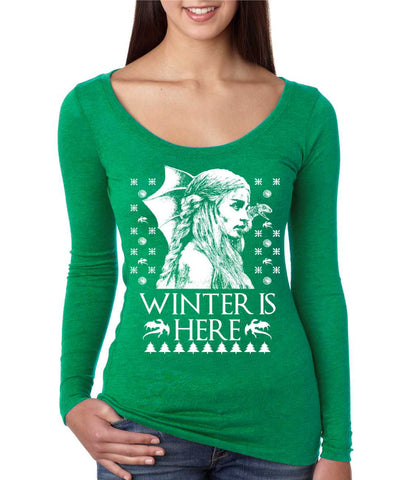 Women's Shirt Winter Is Here Ugly Christmas Sweater Holiday Gift