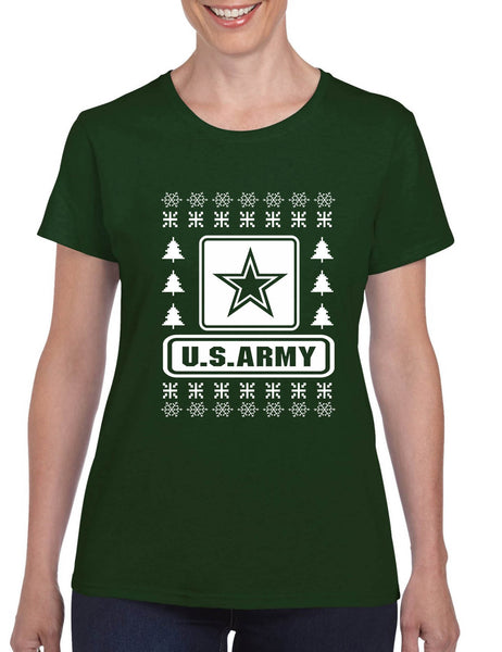 Women's T Shirt US Army Ugly Christmas Military Love USA Holiday Gift
