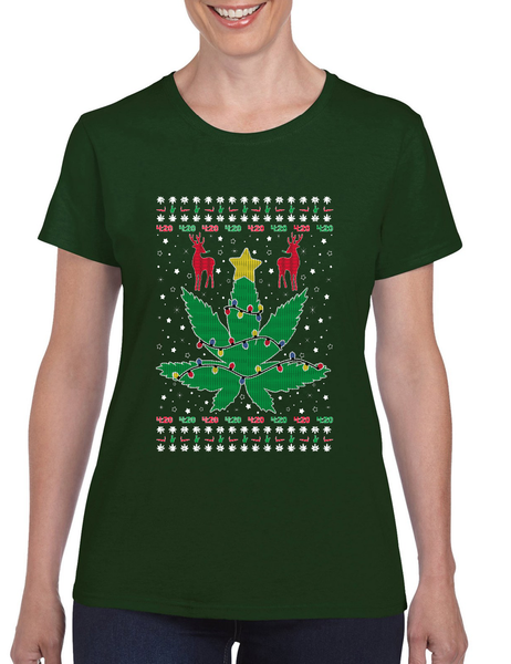 Christmas Weed tree Women's T Shirt Cool Xmas Dope Shirt