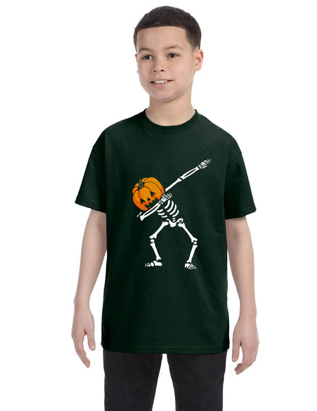 Kids Youth T Shirt Dabbing Pumpkin Cute Halloween Dab Skeleton Scary