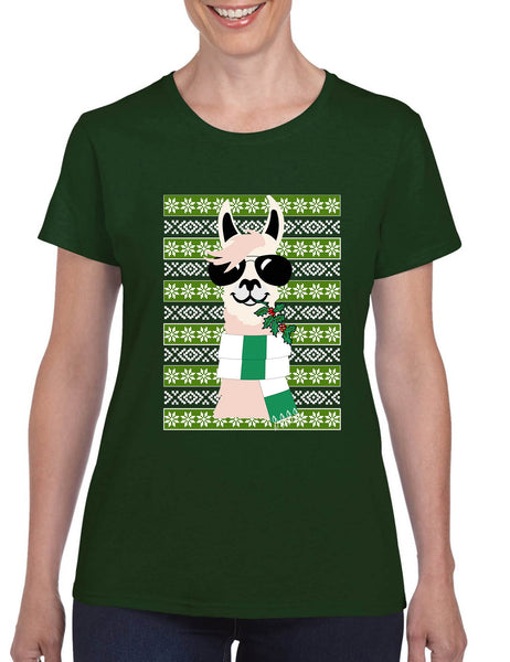 Women's T Shirt Cool Llama Ugly Christmas Fun Cute Animal Lover Gift