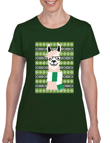 Women's T Shirt Nerd Llama Ugly Christmas Funny Cute Animal Fans Gift