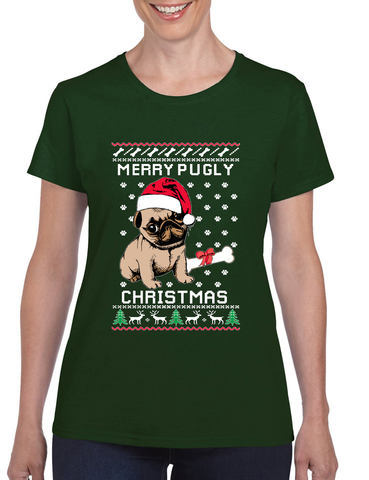Merry Pugly Christmas Women's T Shirt Ugly Christmas Dog Tee