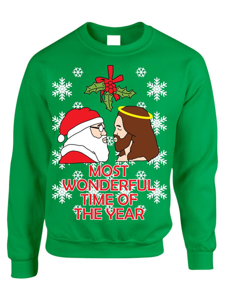 Most wonderful time Santa and Jesus Womens sweater - ALLNTRENDSHOP - 1