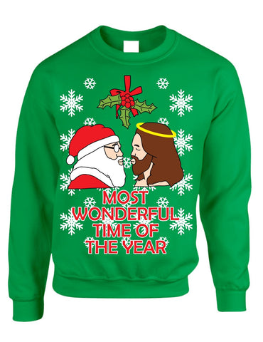 Most wonderful time Santa and Jesus Womens sweater - ALLNTRENDSHOP - 1