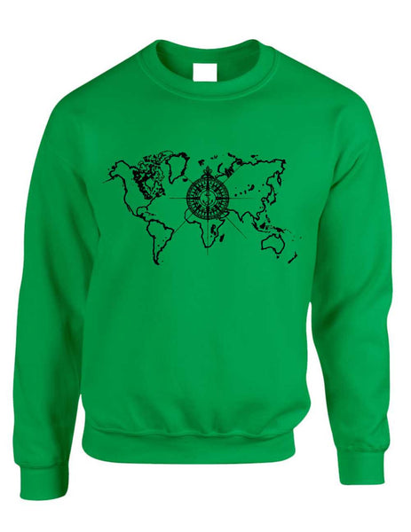 Adult Crewneck World Map Compass Cool Stuff Trendy Top - ALLNTRENDSHOP - 4