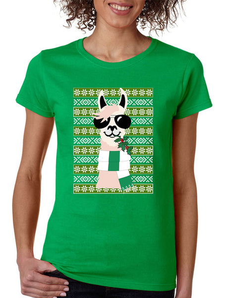 Women's T Shirt Cool Llama Ugly Christmas Fun Cute Animal Lover Gift