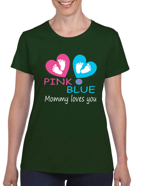 Women's T Shirt Pink Or Blue Mommy Love Gender Reveal Shower