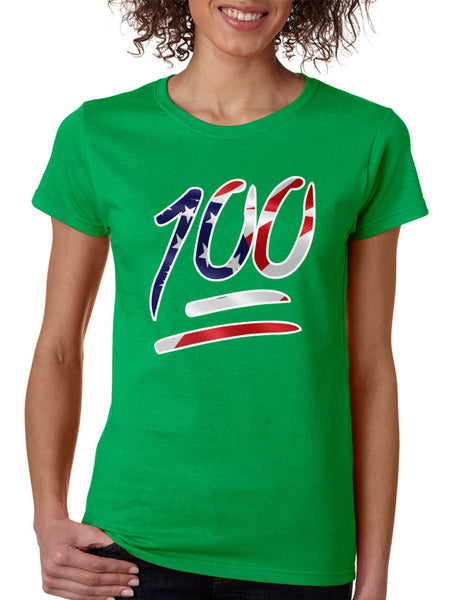 Women's T Shirt 100 Emoji USA Flag Cool 4TH Of July Shirt Summer