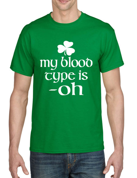 Men's T Shirt My Blood Type Is Oh Shamrock Saint Patrick's Irish Shirt