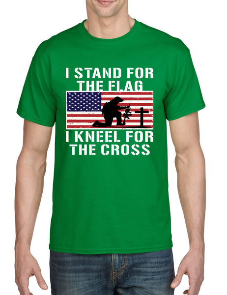 Men's T Shirt Stand For The Flag Kneel For The Cross USA Christian