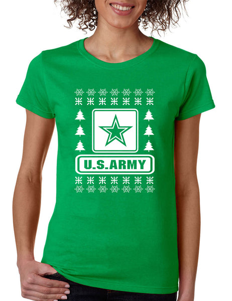 Women's T Shirt US Army Ugly Christmas Military Love USA Holiday Gift
