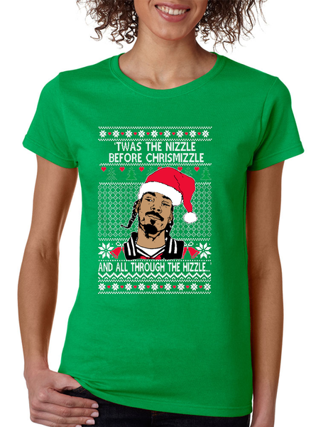 Women's T Shirt Ugly Christmas Snoop TWAS The Nizzle Before Chrismizz