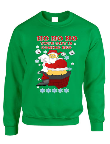 Adult Sweatshirt Ho Ho Your Gift Is Coming Bro Ugly Christmas Swater