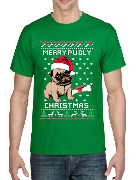 Merry Pugly Christmas Men's T Shirt Pug Ugly Xmas Shirt Dogs Love