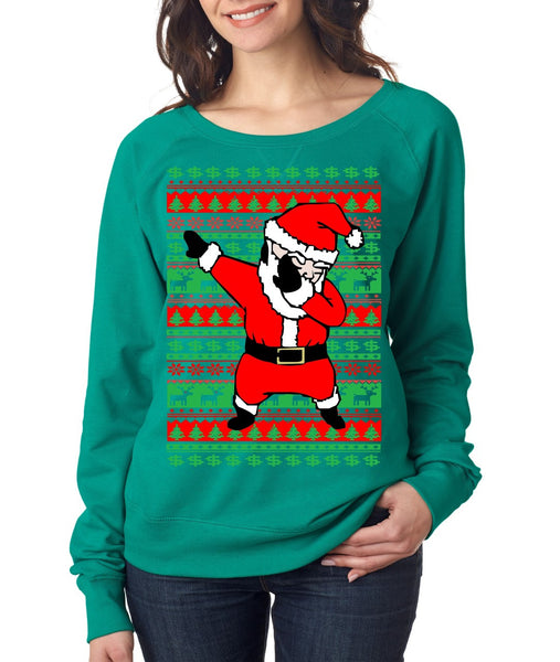Dabbing santa ugly christmas sweater Women long sleeve shirt - ALLNTRENDSHOP