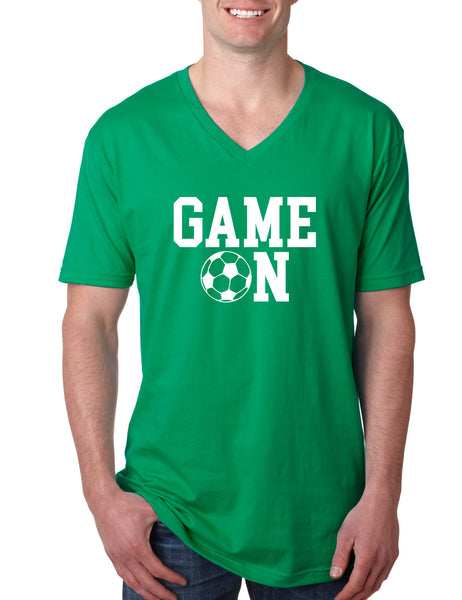 Men's V Shirt Game On Soccer Tee Shirt Team Gift Love Sport Fans Tee