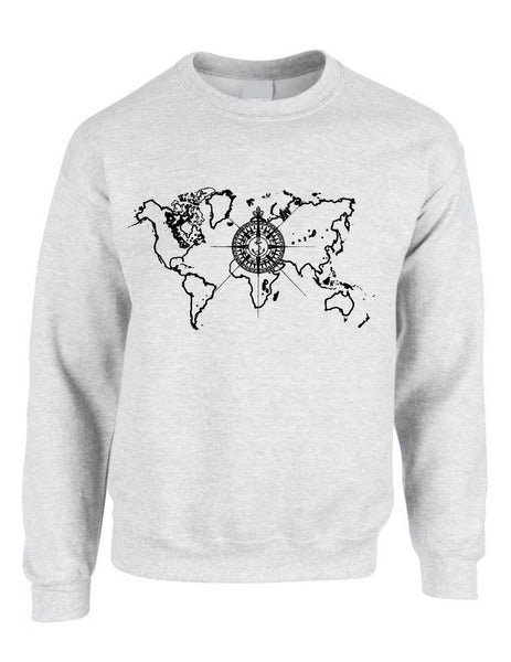 Adult Crewneck World Map Compass Cool Stuff Trendy Top - ALLNTRENDSHOP - 1