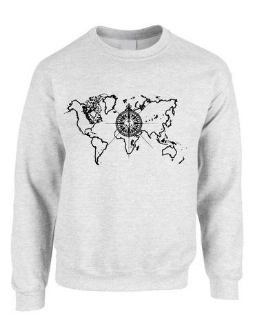 Adult Crewneck World Map Compass Cool Stuff Trendy Top - ALLNTRENDSHOP - 1
