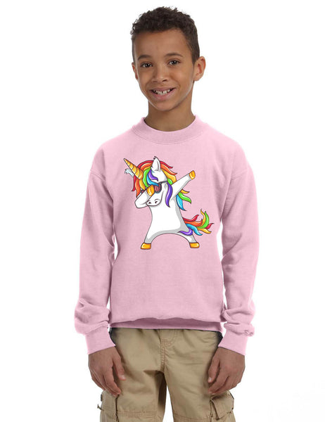 Kids Youth Sweatshirt Dabbing Unicorn Cute Rainbow Girly Dab Dance