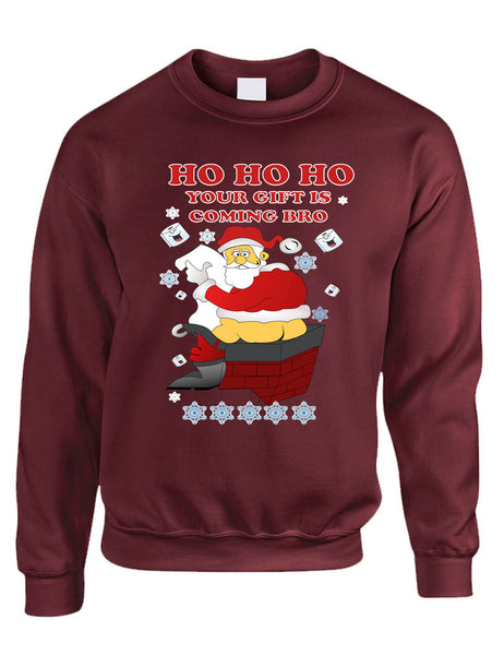 Adult Sweatshirt Ho Ho Your Gift Is Coming Bro Ugly Christmas Swater