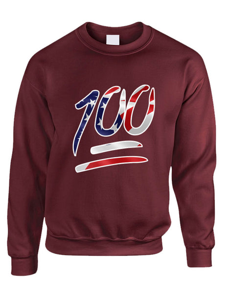 Adult Sweatshirt 100 Emoji USA Flag 4TH Of July Top Cool Summer Party