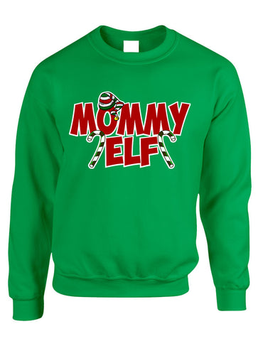 Adult Crewneck Mommy Elf Ugly Christmas Holiday Gift Top - ALLNTRENDSHOP