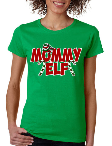 Women's T Shirt Mommy Elf Ugly Christmas Holiday Tee - ALLNTRENDSHOP
