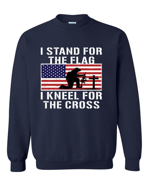 Men's Sweatshirt Stand For The Flag Kneel For The Cross Christian USA