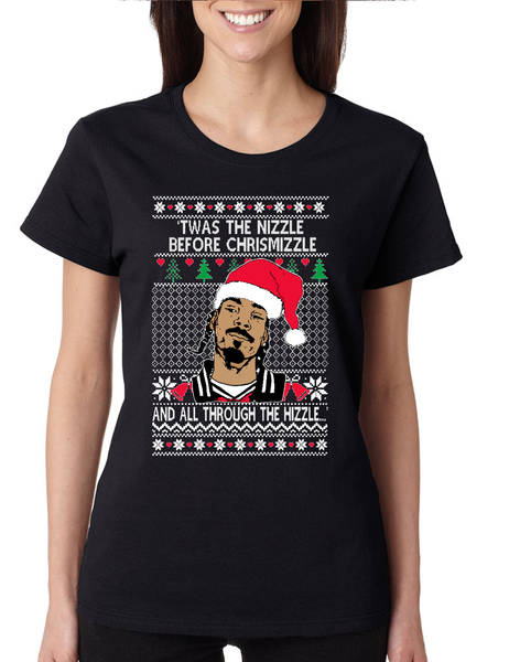 Women's T Shirt Ugly Christmas Snoop TWAS The Nizzle Before Chrismizz