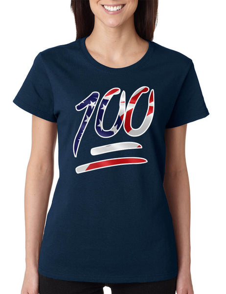 Women's T Shirt 100 Emoji USA Flag Cool 4TH Of July Shirt Summer