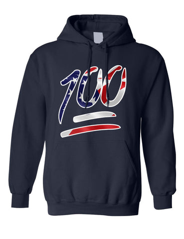 Adult Hoodie 100 Emoji USA Flag 4TH Of July Top Cool American Parade