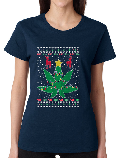Christmas Weed tree Women's T Shirt Cool Xmas Dope Shirt