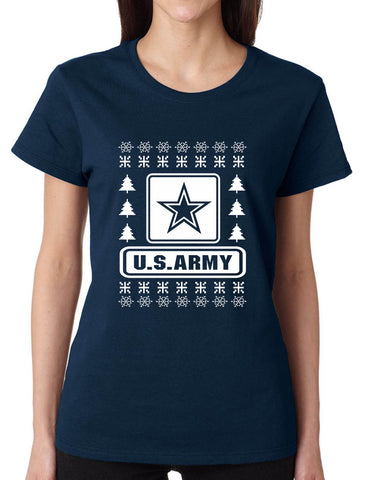 Women's T Shirt US Army Ugly Christmas Military Love USA Holiday Gift