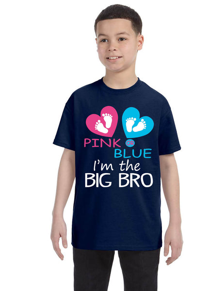 Kids Youth T Shirt Pink Or Blue Im The Big Bro New Brother Reveal Tee